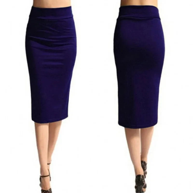 Skinny Pencil Skirt Women High Waist Mid-Calf Bodycon Fashion