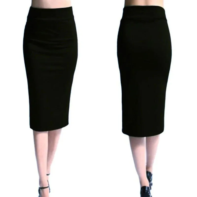 Skinny Pencil Skirt Women High Waist Mid-Calf Bodycon Fashion