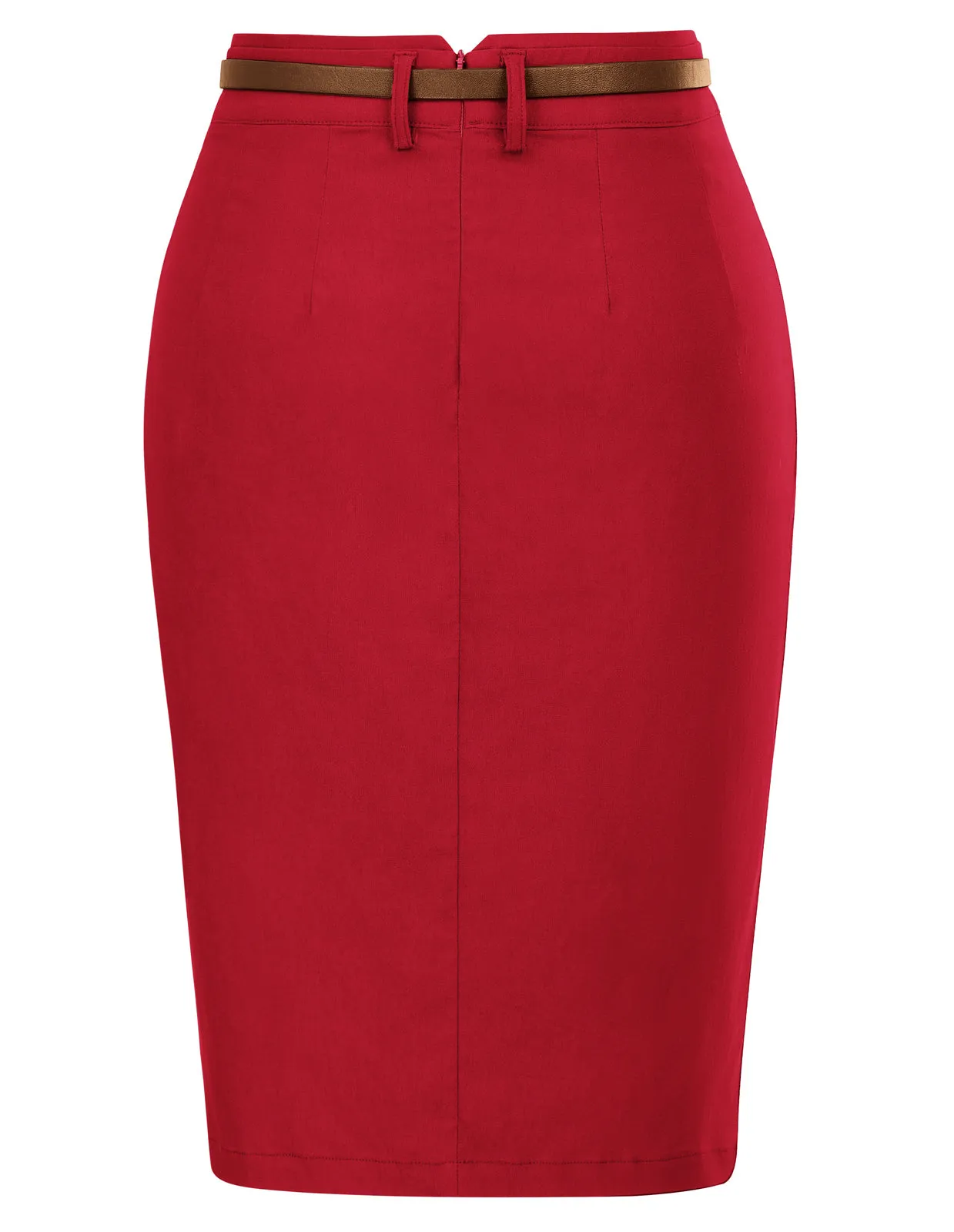 Solid Color Slim Belt Bodycon Pencil SkirtKnee Length Skirt