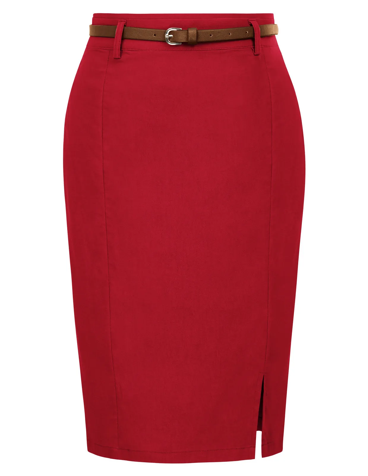 Solid Color Slim Belt Bodycon Pencil SkirtKnee Length Skirt