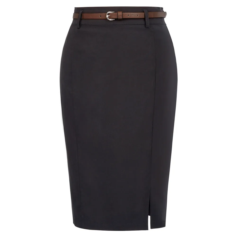 Solid Color Slim Belt Bodycon Pencil SkirtKnee Length Skirt