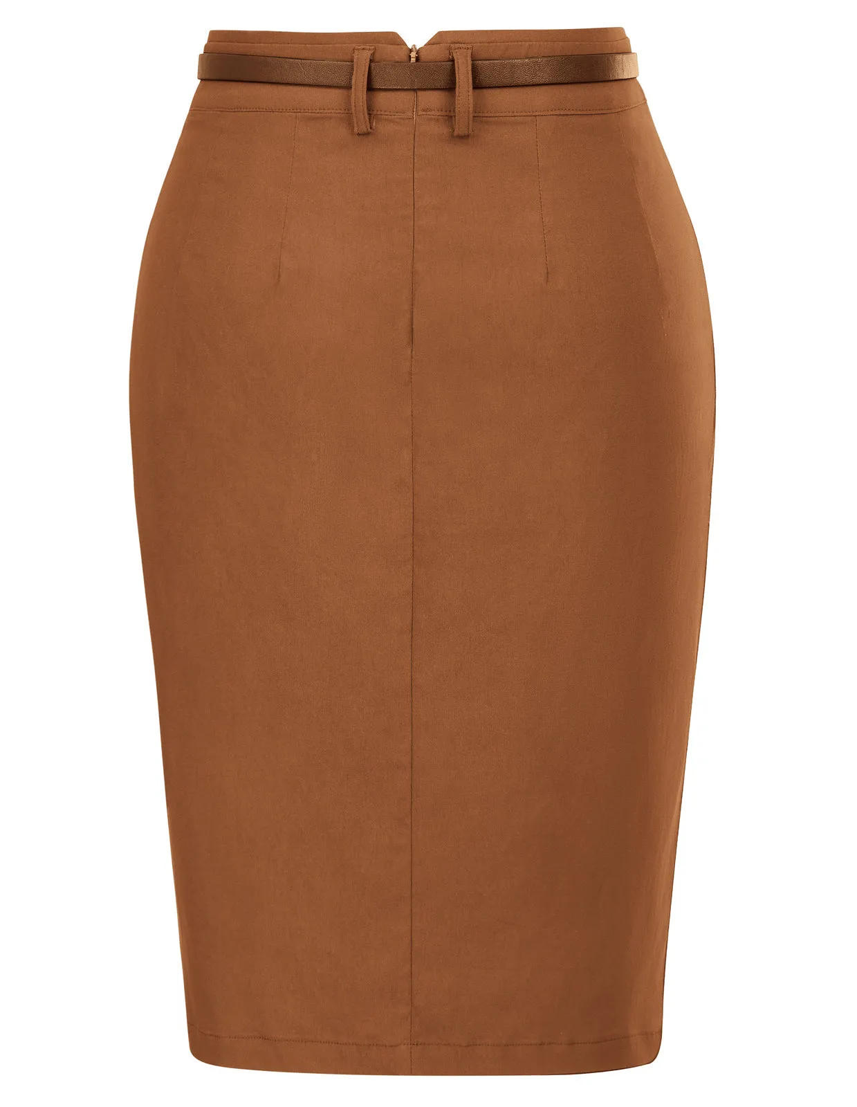 Solid Color Slim Belt Bodycon Pencil SkirtKnee Length Skirt