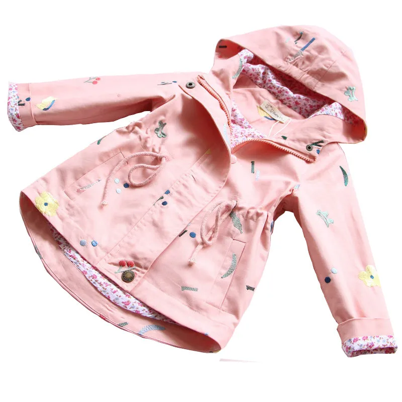 Spring Wind Flowered Girl's Jacket With A Hood