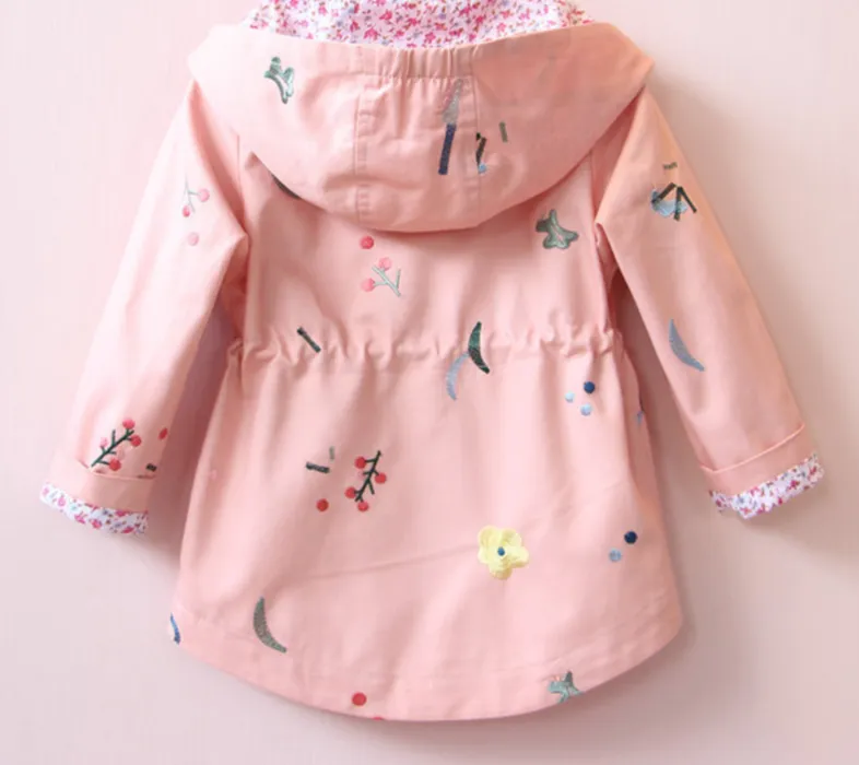 Spring Wind Flowered Girl's Jacket With A Hood