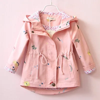 Spring Wind Flowered Girl's Jacket With A Hood