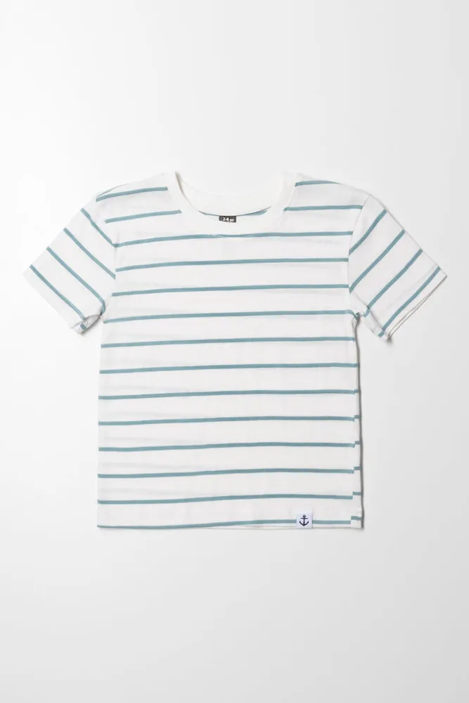 Stripe Short Sleeve T-Shirt White And Bright Blue