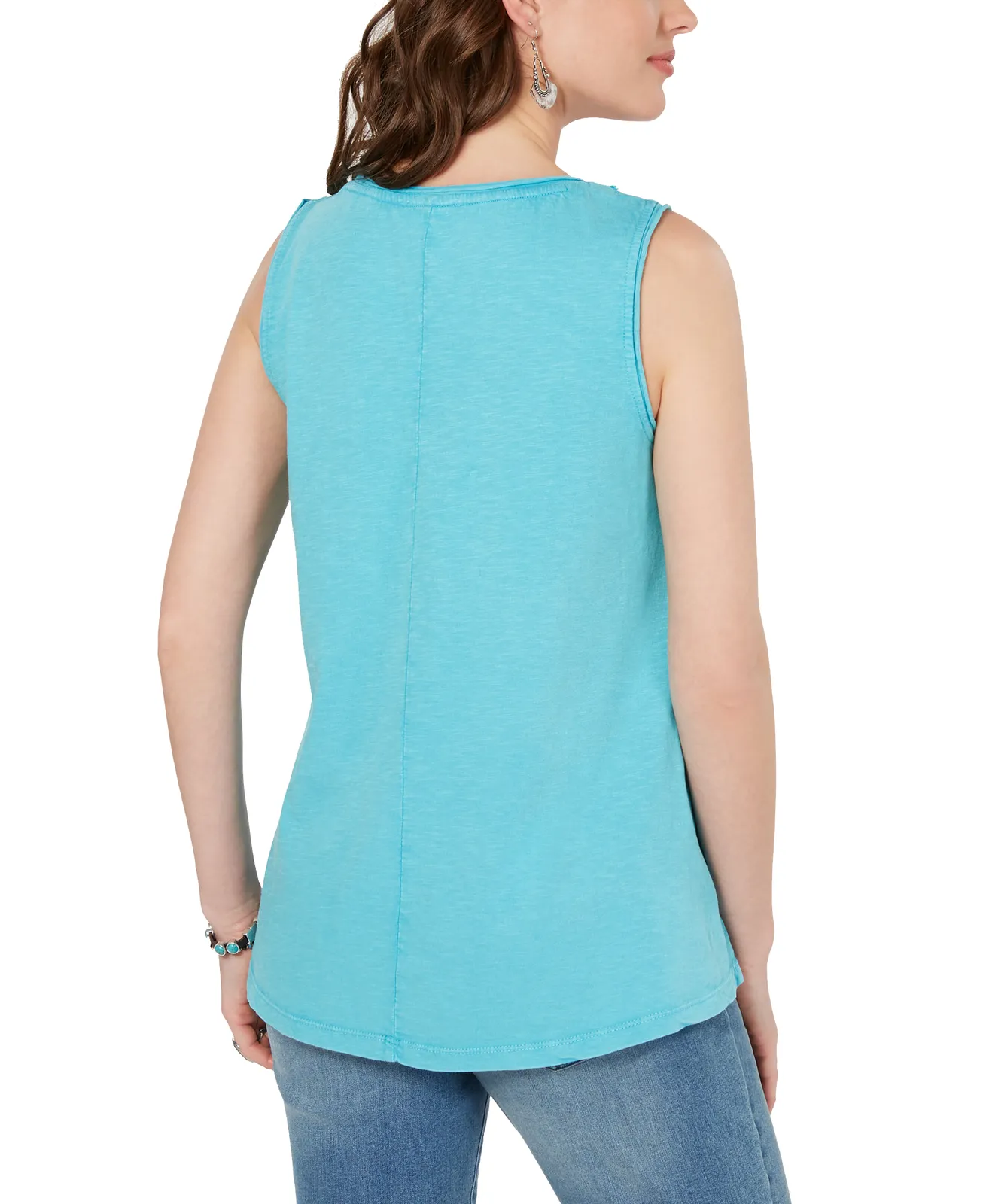 Style & Co Cotton Soutache-Trim Tank Top, Freshwater Soutache, Size Small