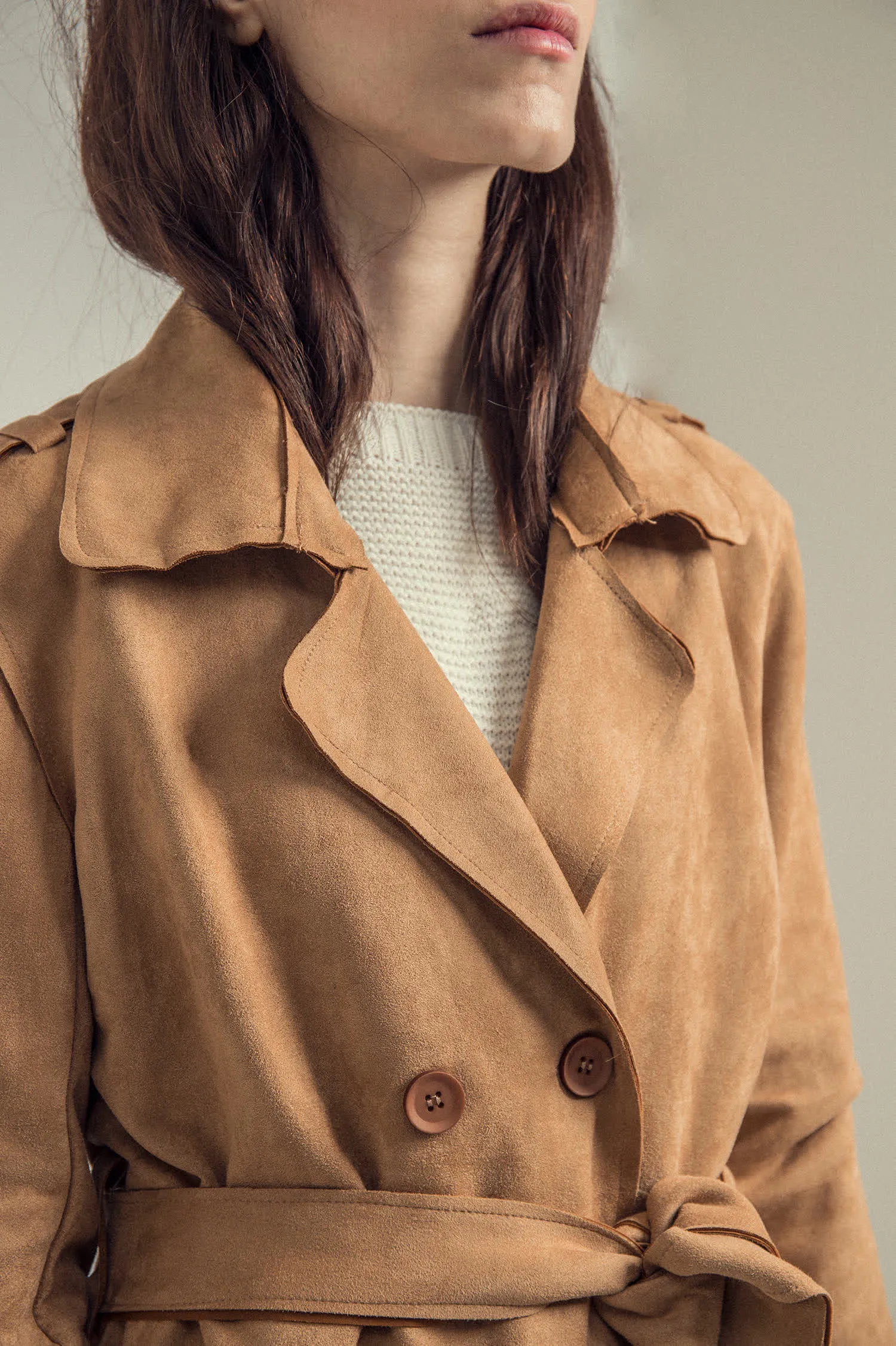 SUEDE TRENCH COAT-KHAKI