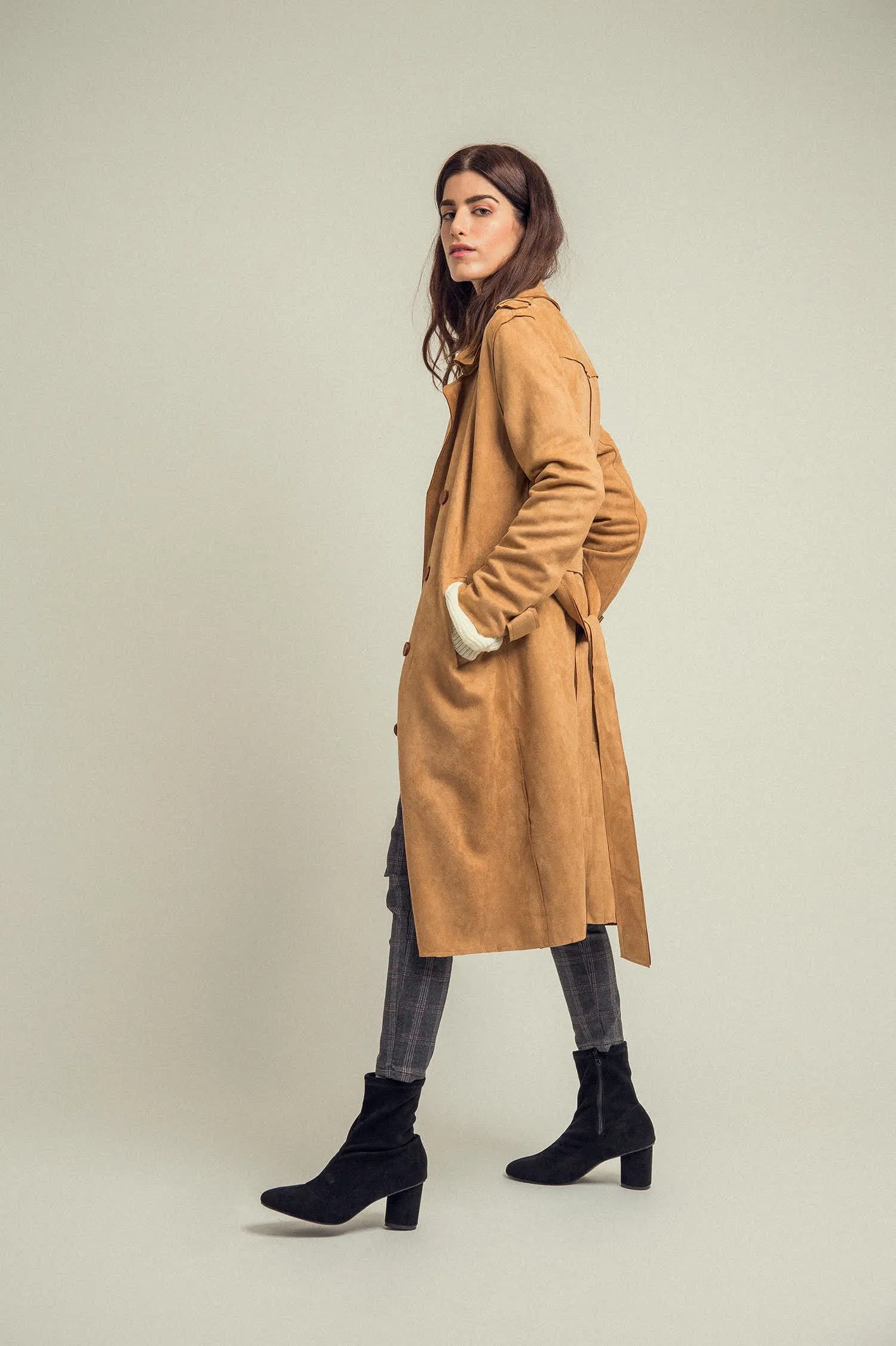 SUEDE TRENCH COAT-KHAKI