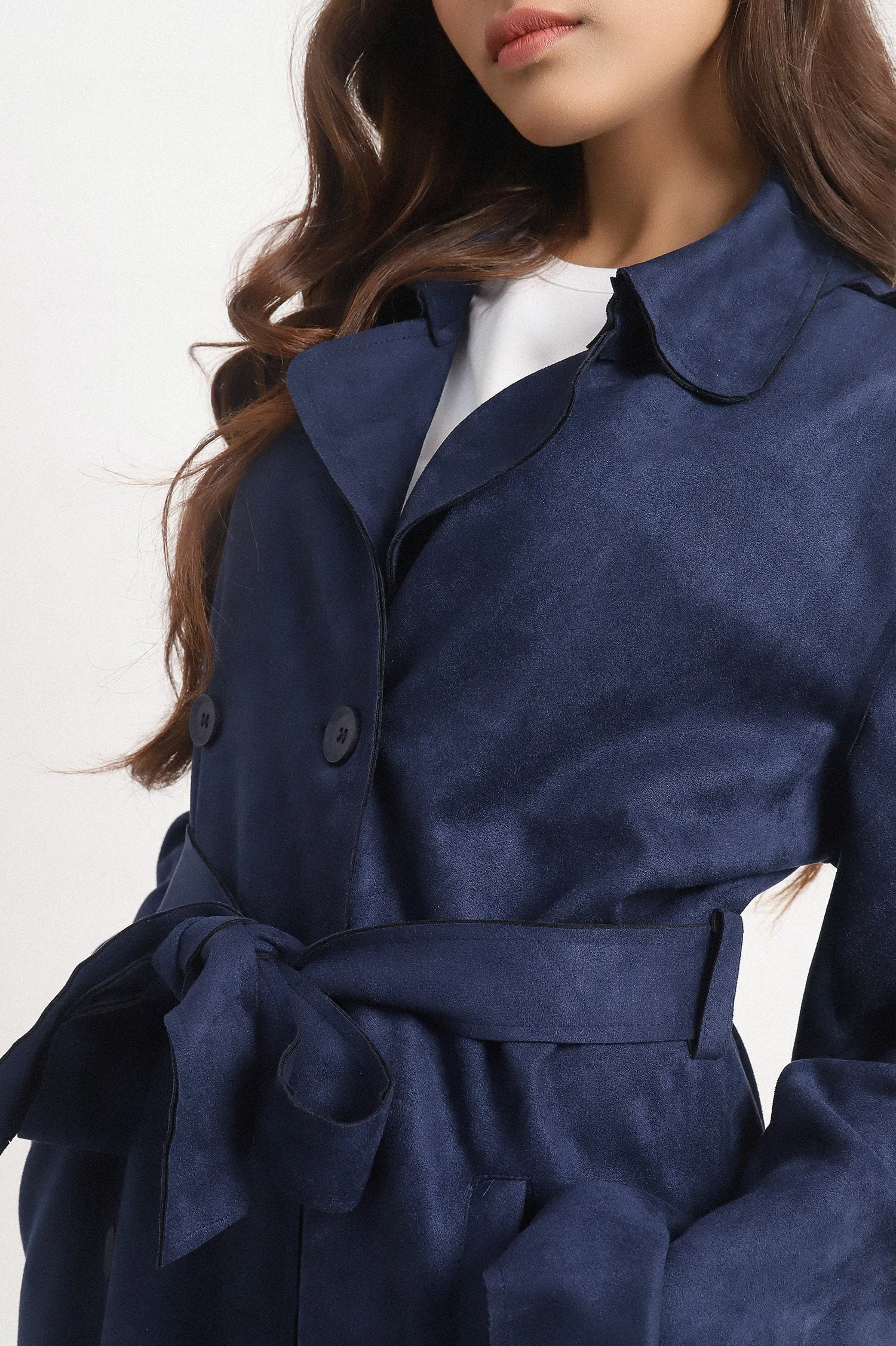 SUEDE TRENCH COAT-NAVY