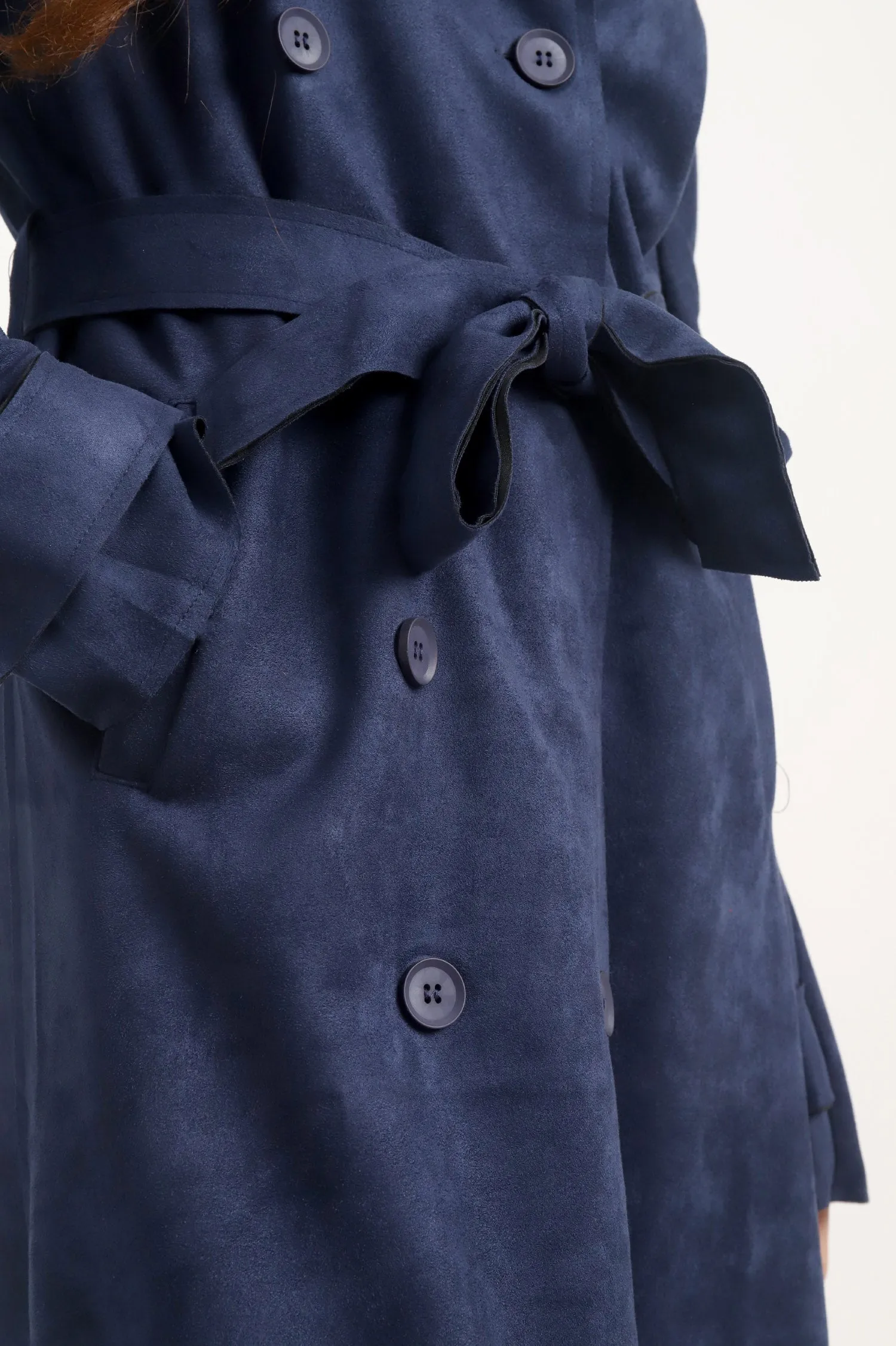 SUEDE TRENCH COAT-NAVY