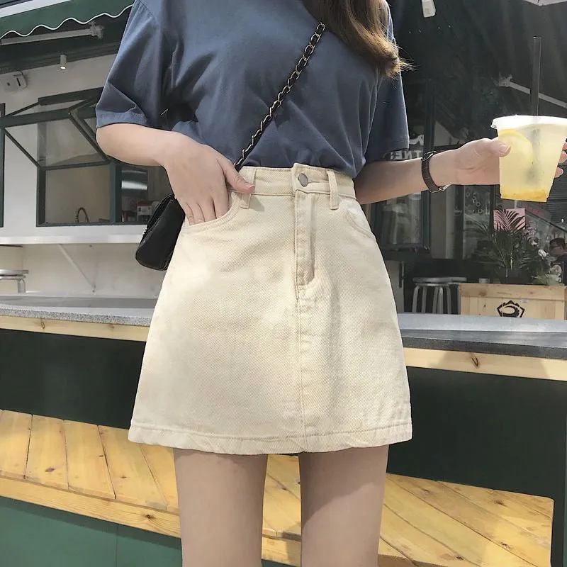 Summer Korean High Waist A-Line Denim Short Women Student Casual Hip Flattering Skirt INS Skirt