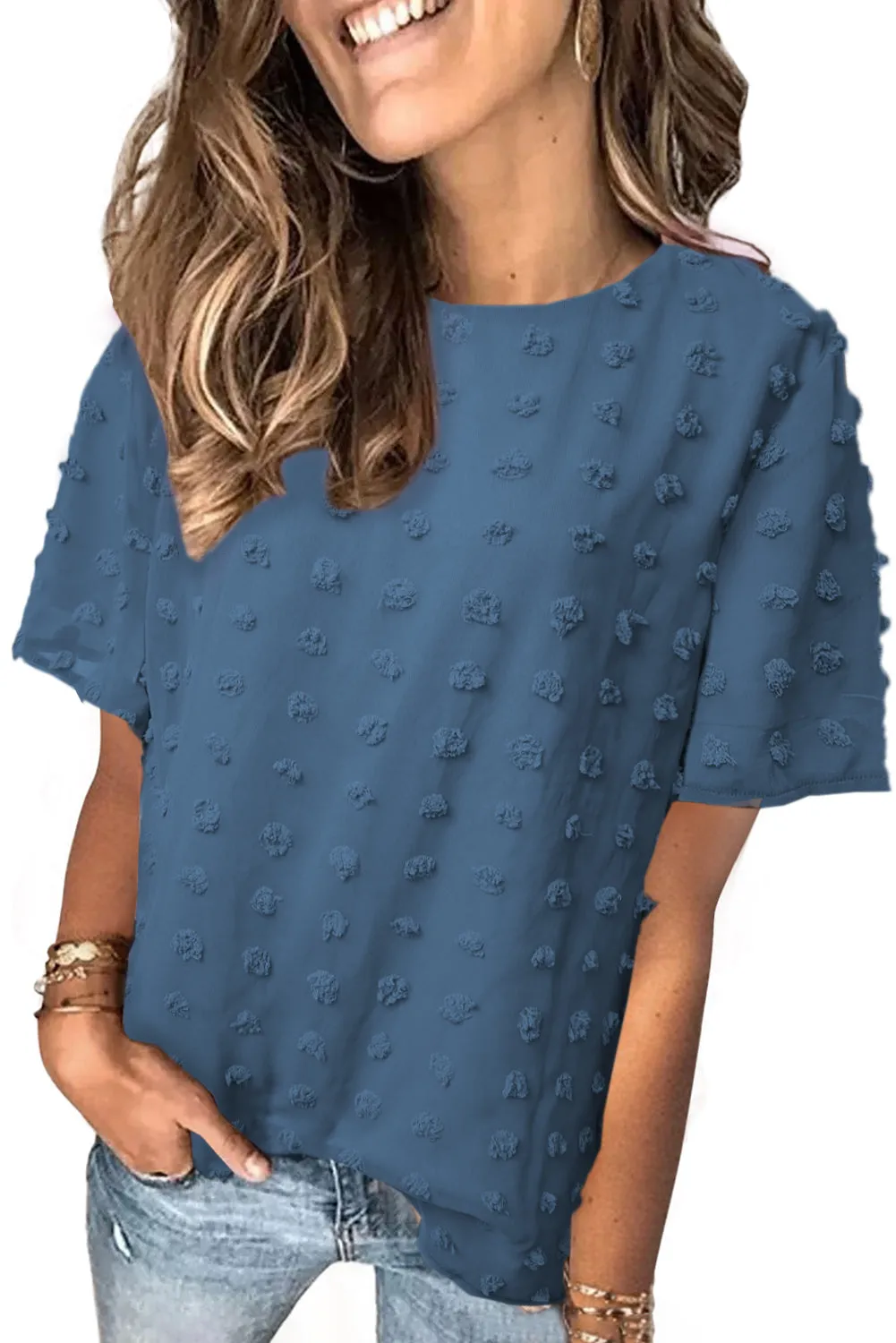 Swiss Dot Texture Short Sleeve Top