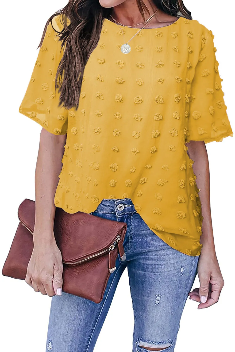 Swiss Dot Texture Short Sleeve Top