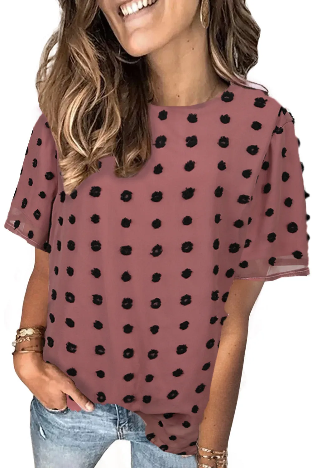 Swiss Dot Texture Short Sleeve Top