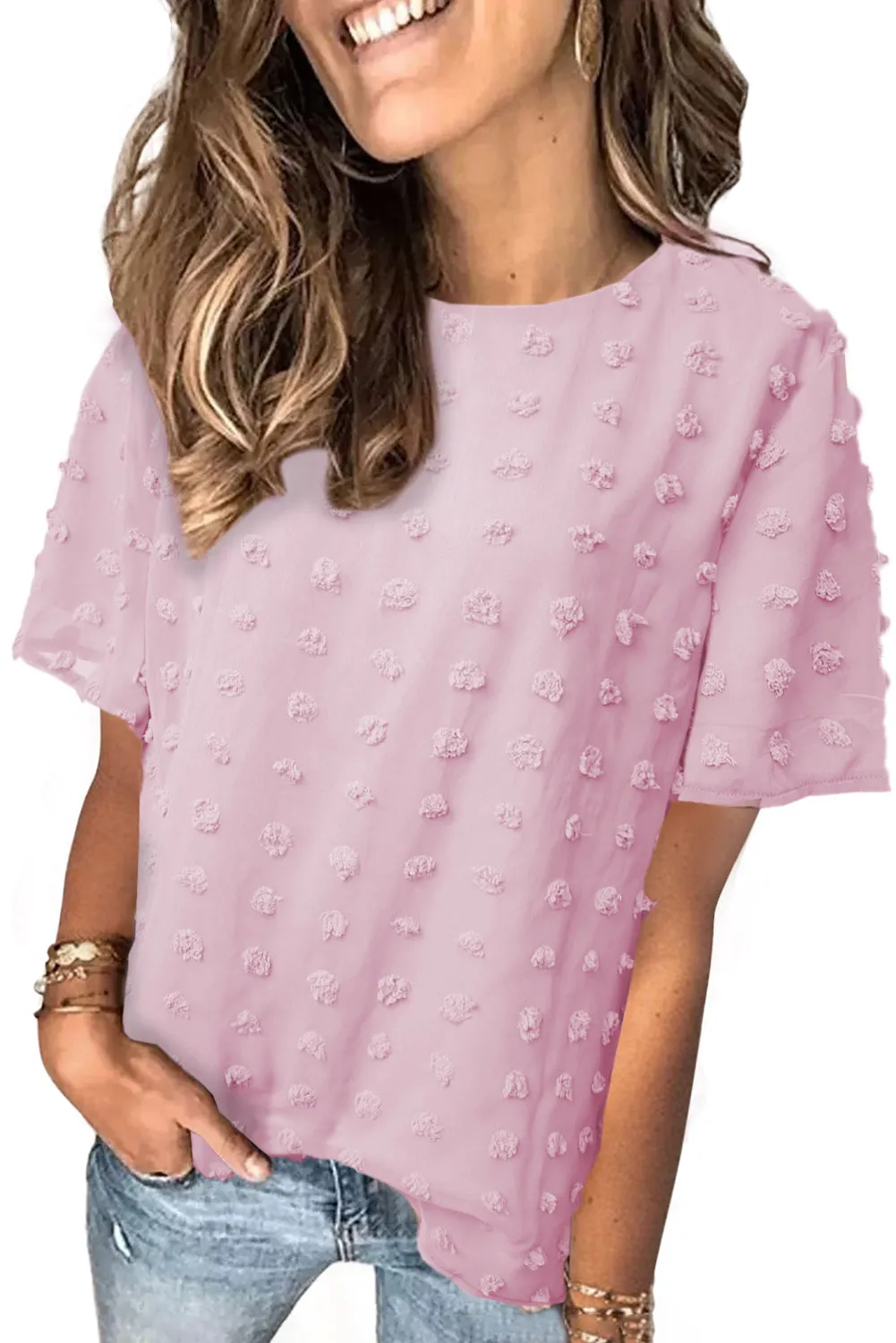 Swiss Dot Texture Short Sleeve Top