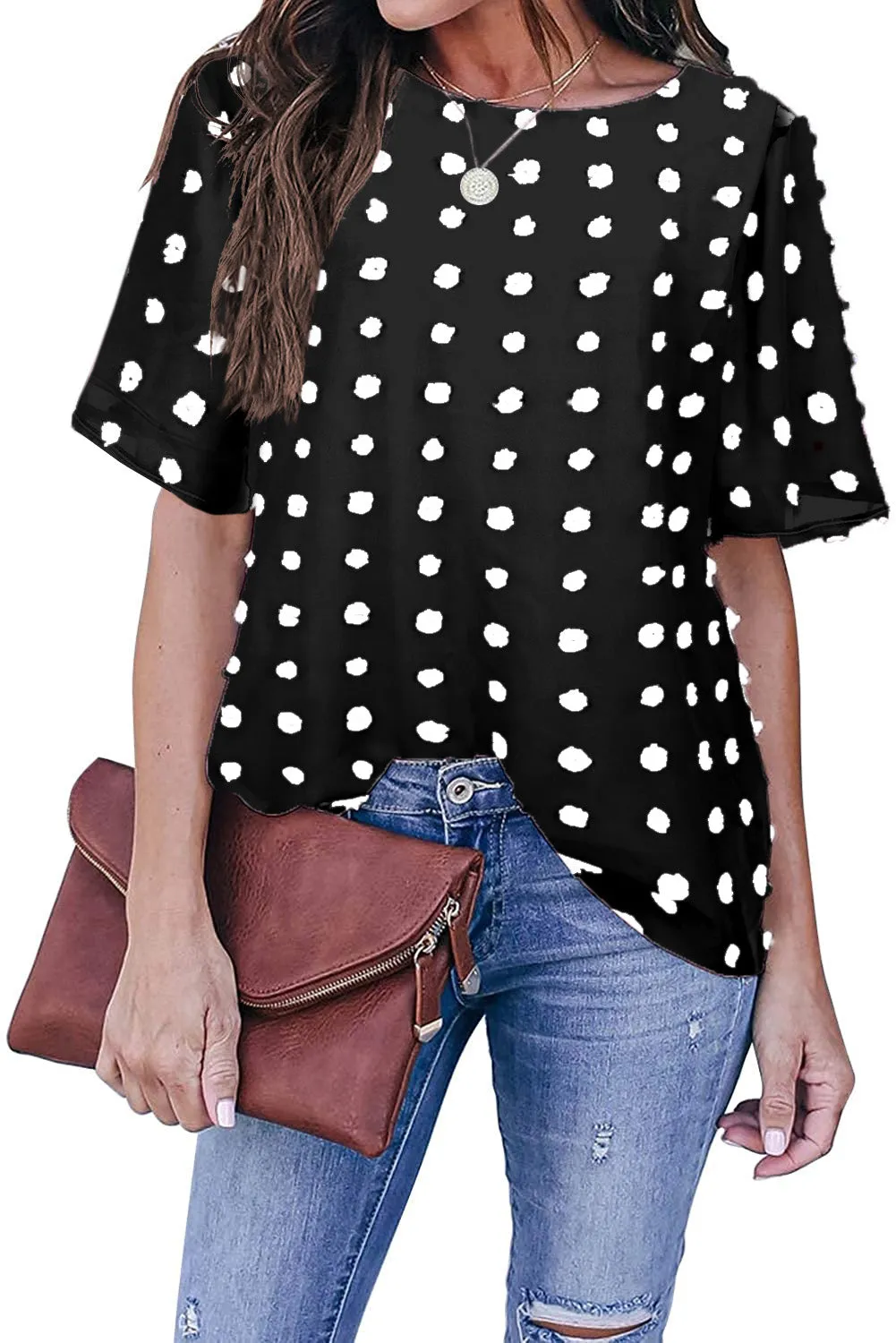 Swiss Dot Texture Short Sleeve Top