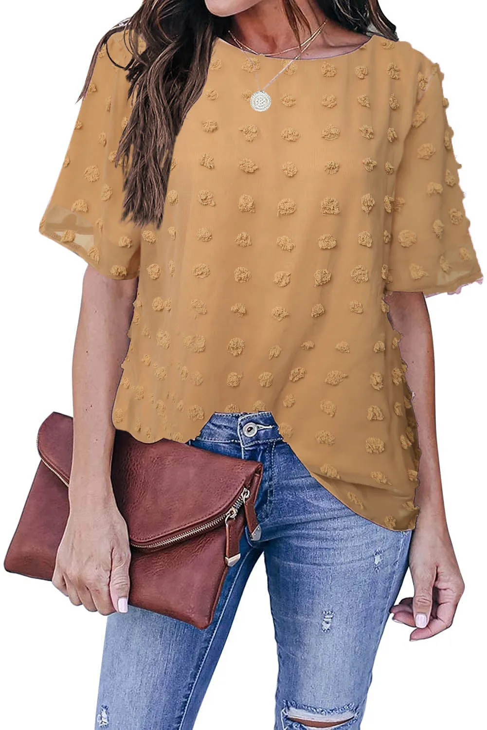 Swiss Dot Texture Short Sleeve Top