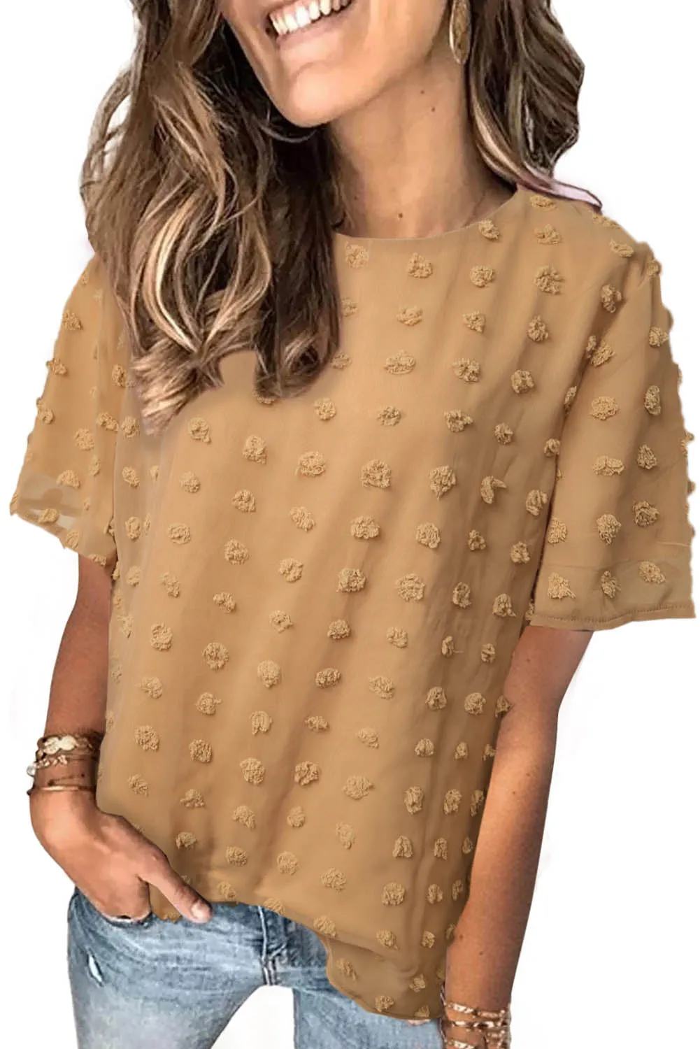 Swiss Dot Texture Short Sleeve Top