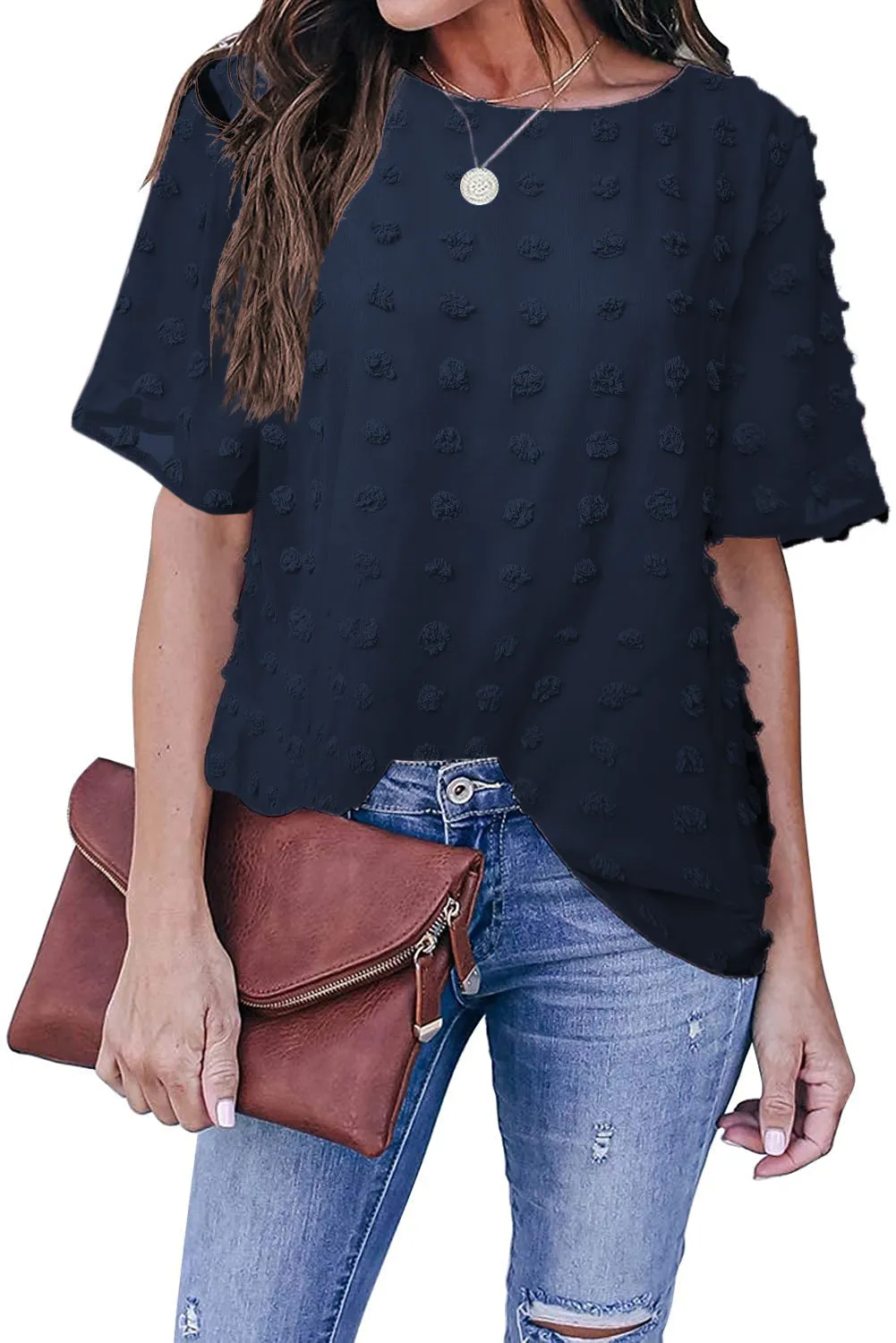 Swiss Dot Texture Short Sleeve Top