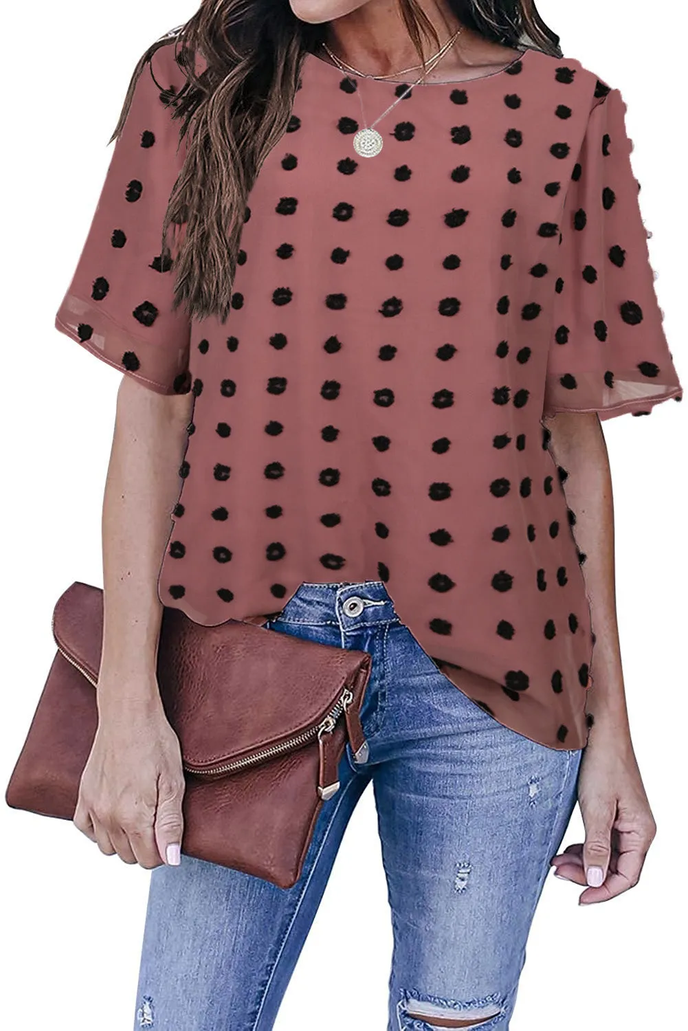 Swiss Dot Texture Short Sleeve Top