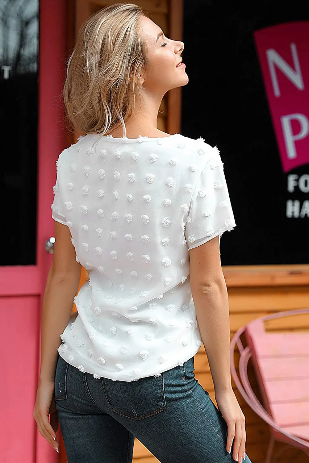 Swiss Dot Texture Short Sleeve Top