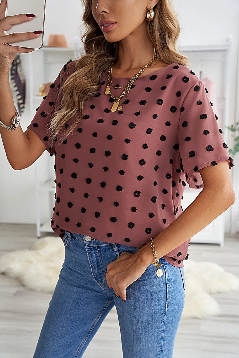 Swiss Dot Texture Short Sleeve Top