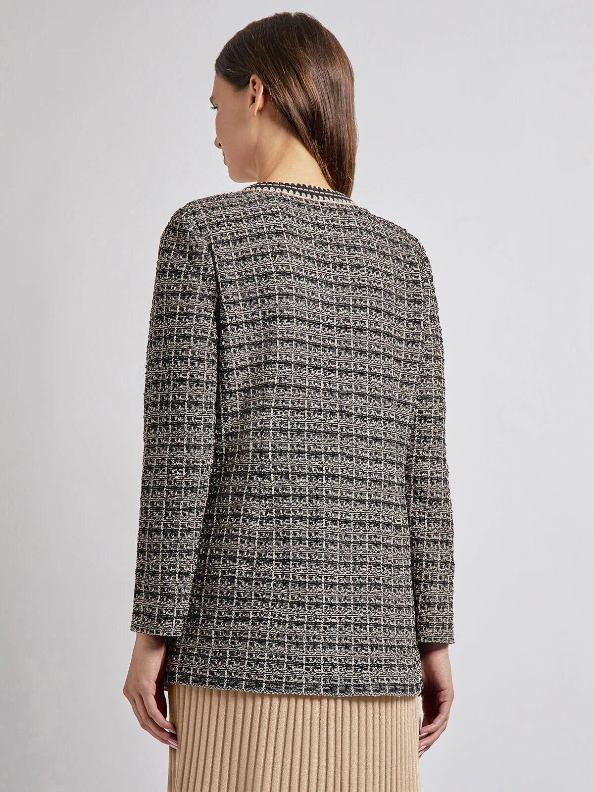 Tailored Fit Contrast Trim Tweed Knit Jacket