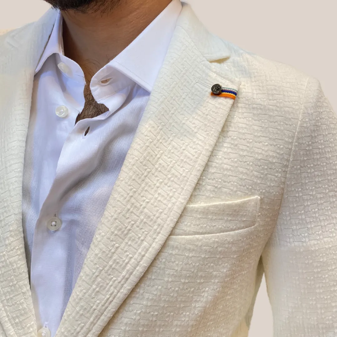 Textured Patch Pocket Jersey Knit Blazer - White