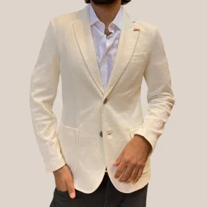 Textured Patch Pocket Jersey Knit Blazer - White