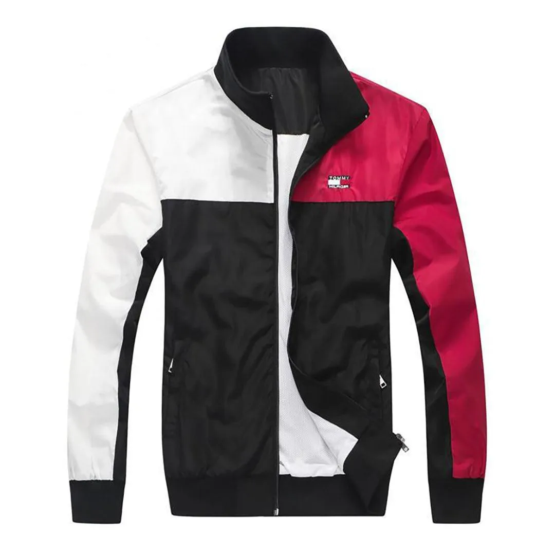 Tom Lightweight Blocked Color Full Zip Down Jacket-White Red Black