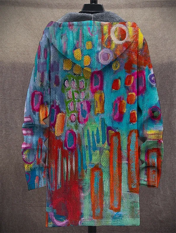 Unisex Retro Colorful Geometric Print Jacket