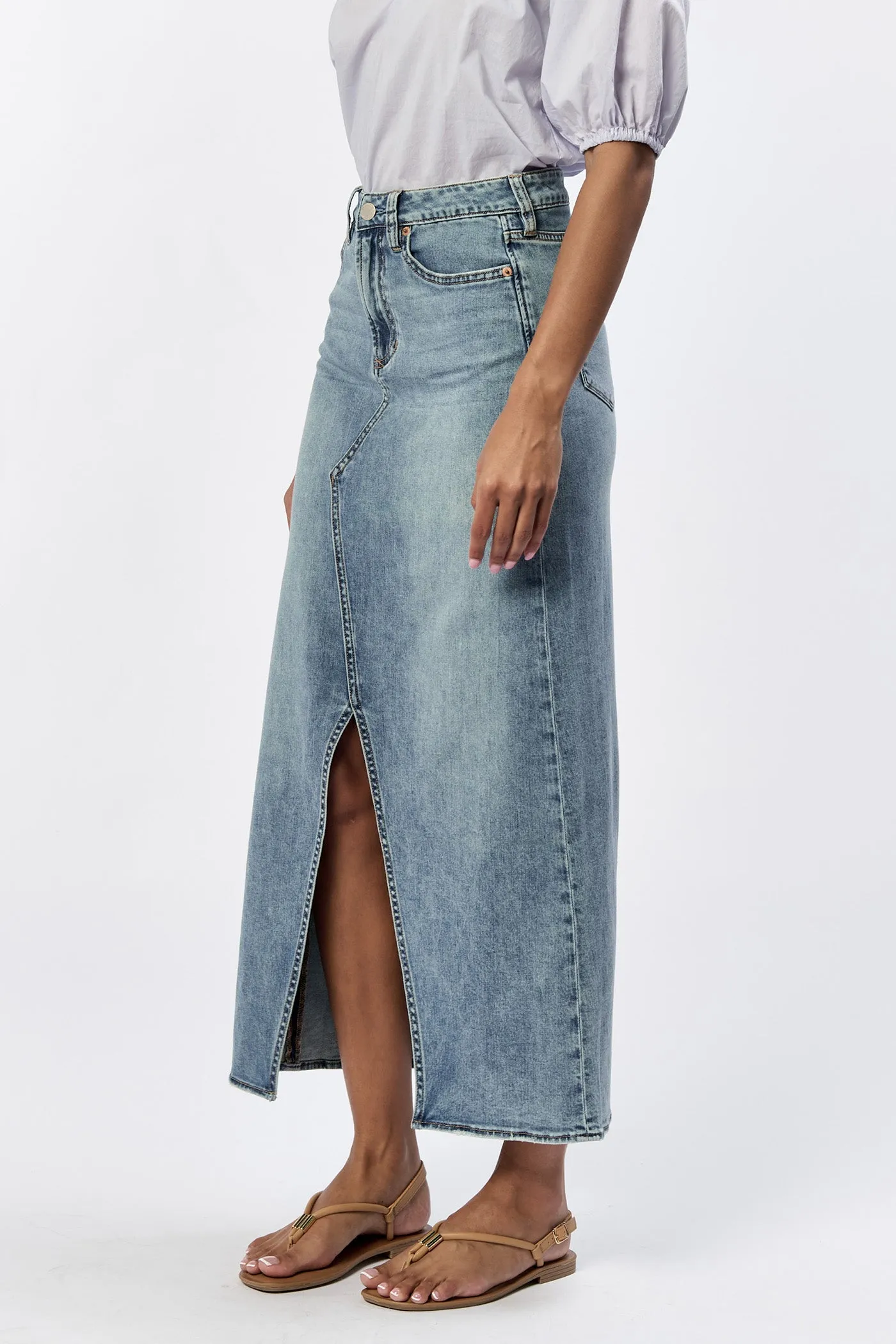 VIANNA CLEAN HEM FRONT SLIT DENIM SKIRT NARVIK