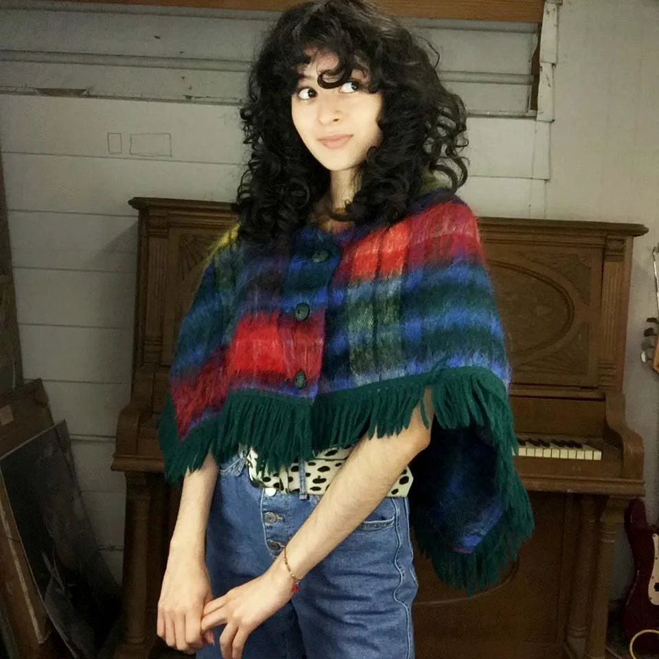 Vintage 70s | Plaid Wool Poncho Bohemian Cape with Fringe | Free Size