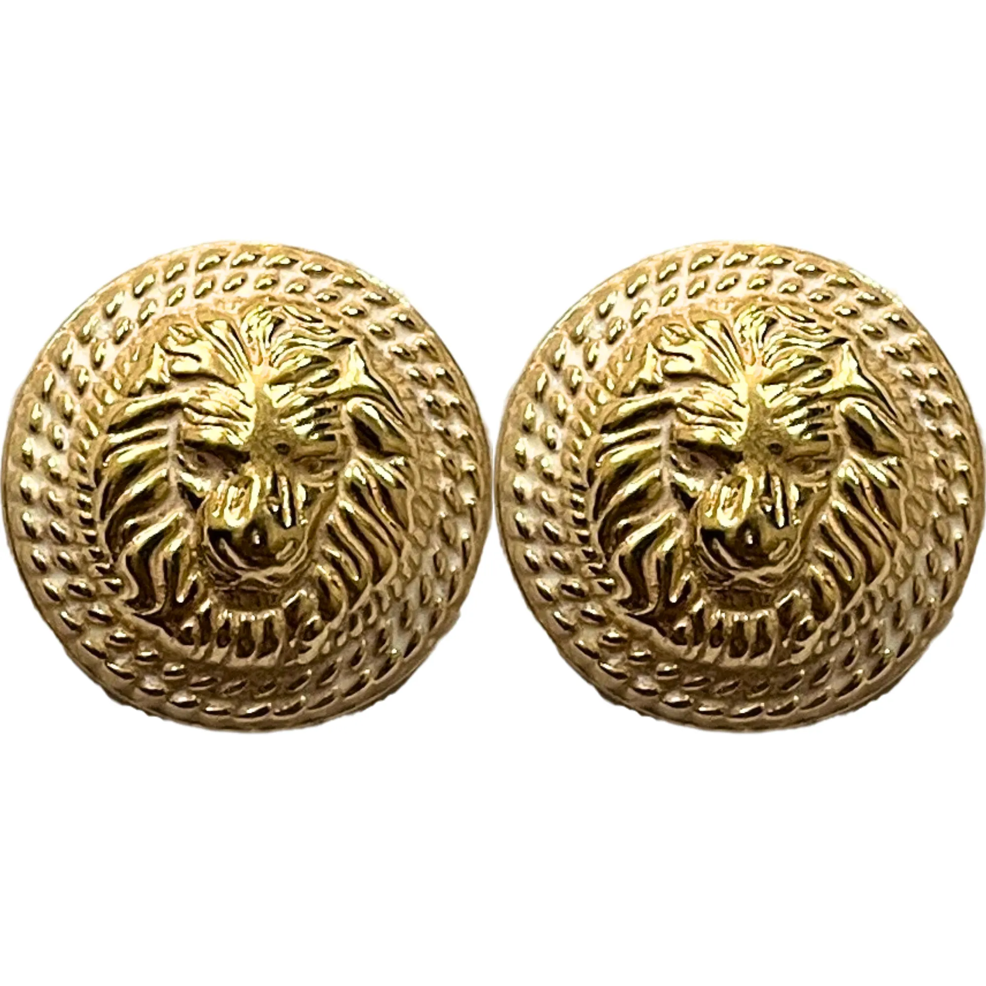 White & Golden Fearless Lion Face Shaped 1 Hole Round Metal Buttons