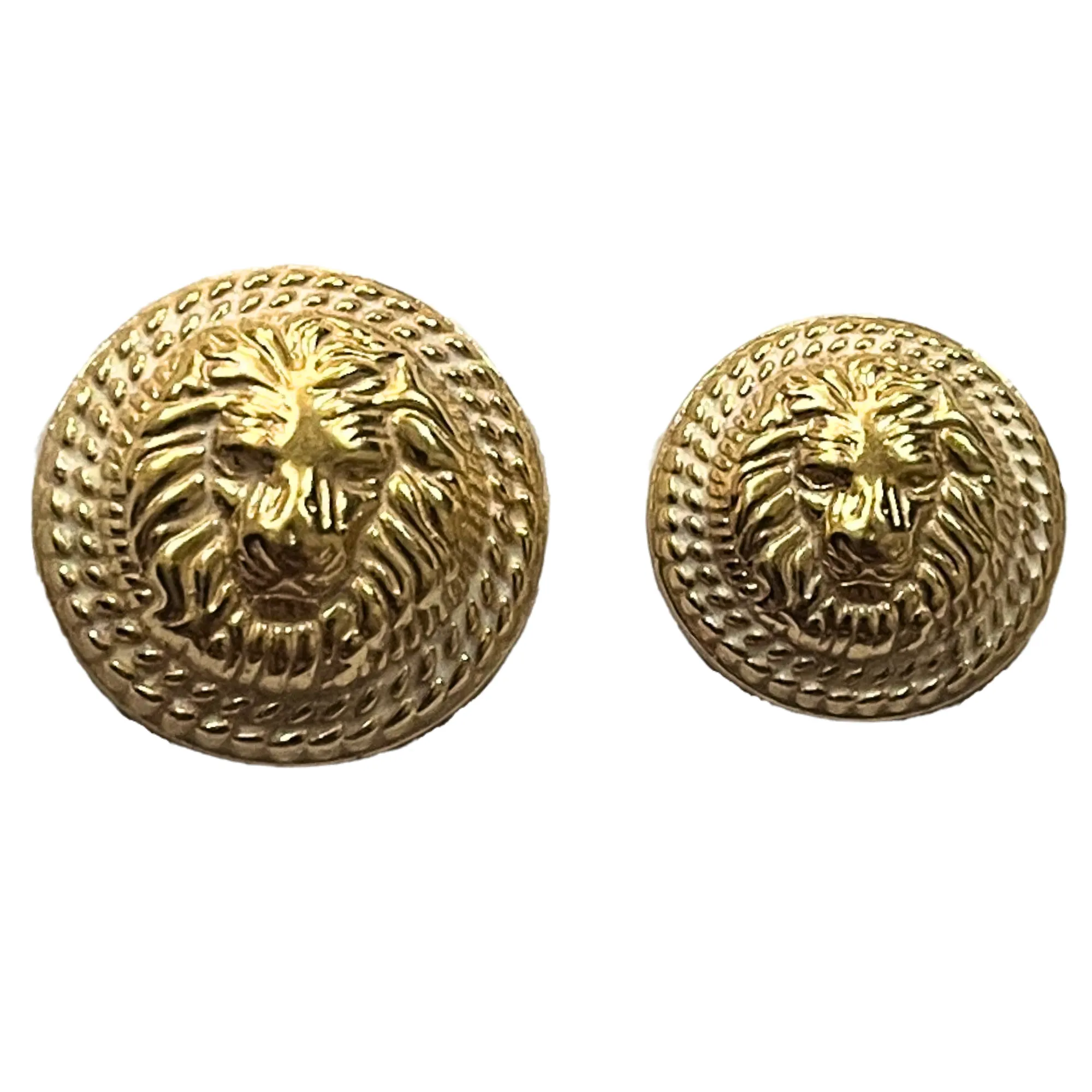 White & Golden Fearless Lion Face Shaped 1 Hole Round Metal Buttons