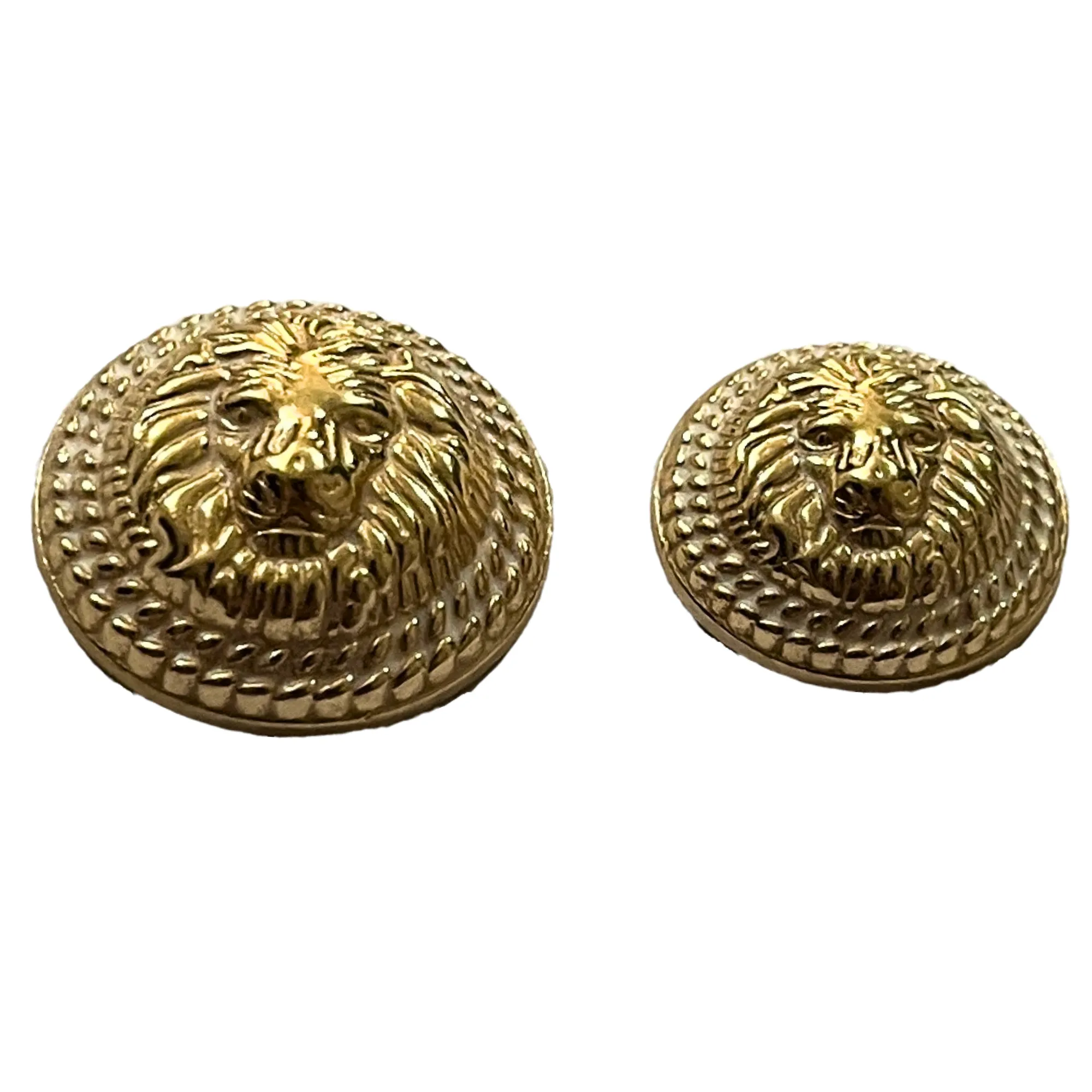 White & Golden Fearless Lion Face Shaped 1 Hole Round Metal Buttons