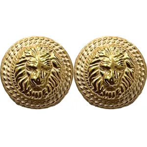 White & Golden Fearless Lion Face Shaped 1 Hole Round Metal Buttons