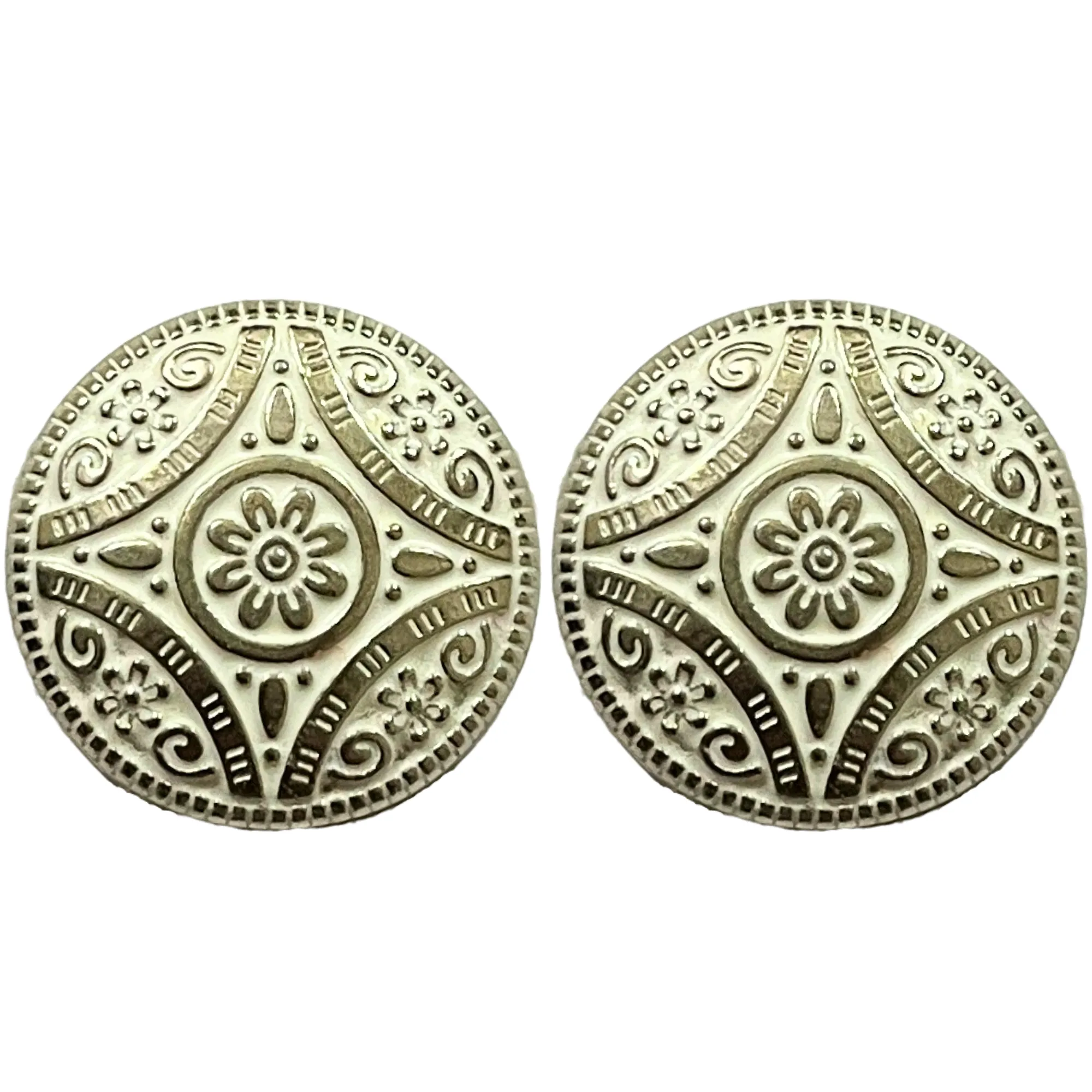 White & Silver Color Attractive Regal Traditional 1 Hole Round Metal Buttons