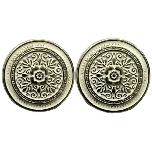 White & Silver Eye Catchy Floral 1 Hole Round Metal Buttons