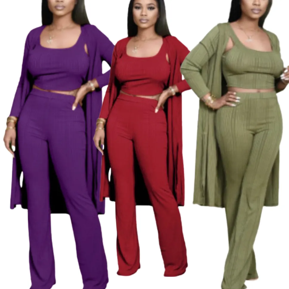 WOMEN 3 PIECE PUT STRIP LONG SLEEVE OUTFIT SET