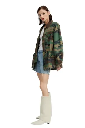 Womens Camo Oversized Zipper Front Jacket