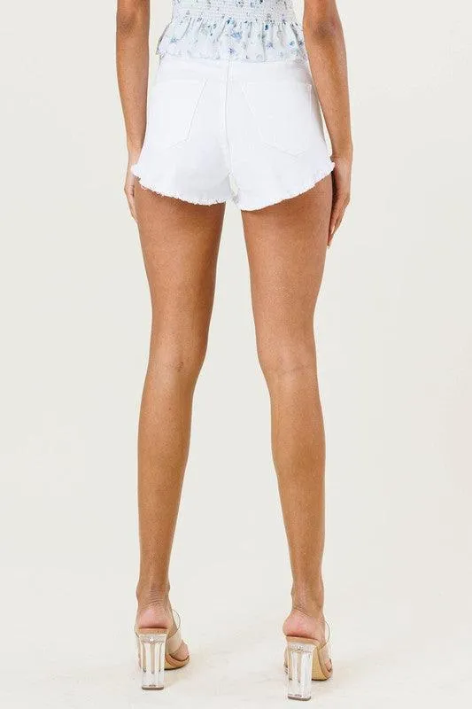 Women's Frayed Hem White Denim Shorts