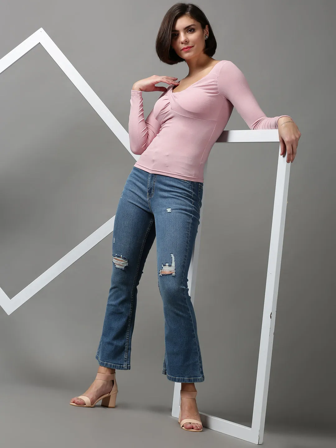 Women's Pink Solid Top