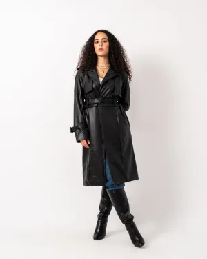 Women's Pure Leather Double Way Coat - Black, Stylish & Versatile Jacket, Made in Egypt