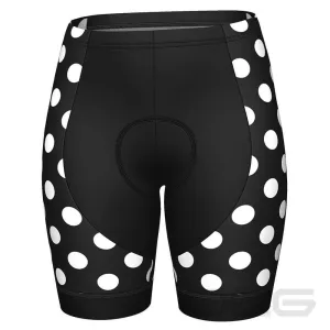 Women's White Polka Dots on Black Gel Padded Cycling Shorts