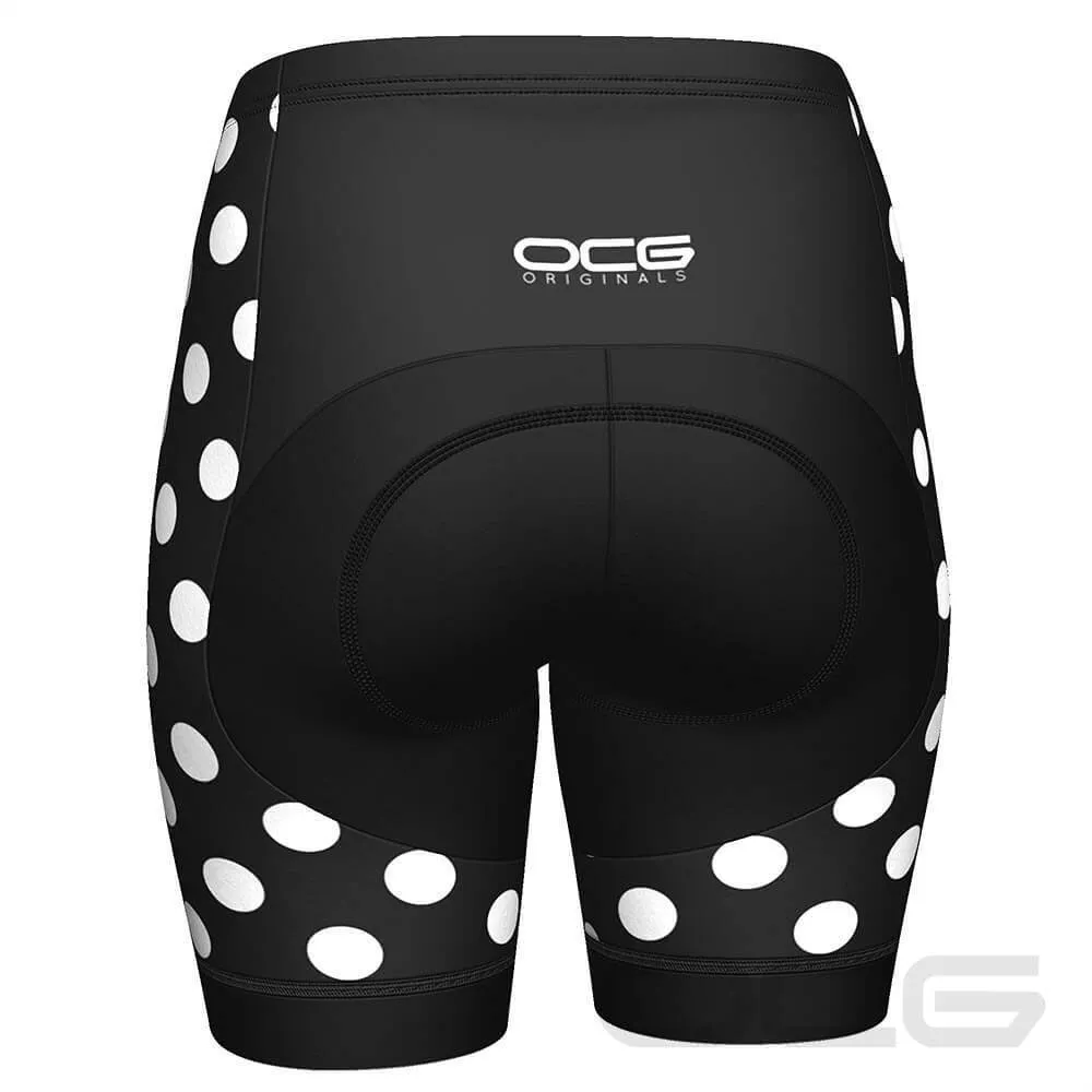 Women's White Polka Dots on Black Gel Padded Cycling Shorts