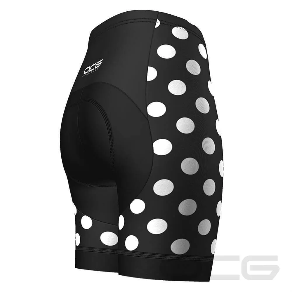 Women's White Polka Dots on Black Gel Padded Cycling Shorts