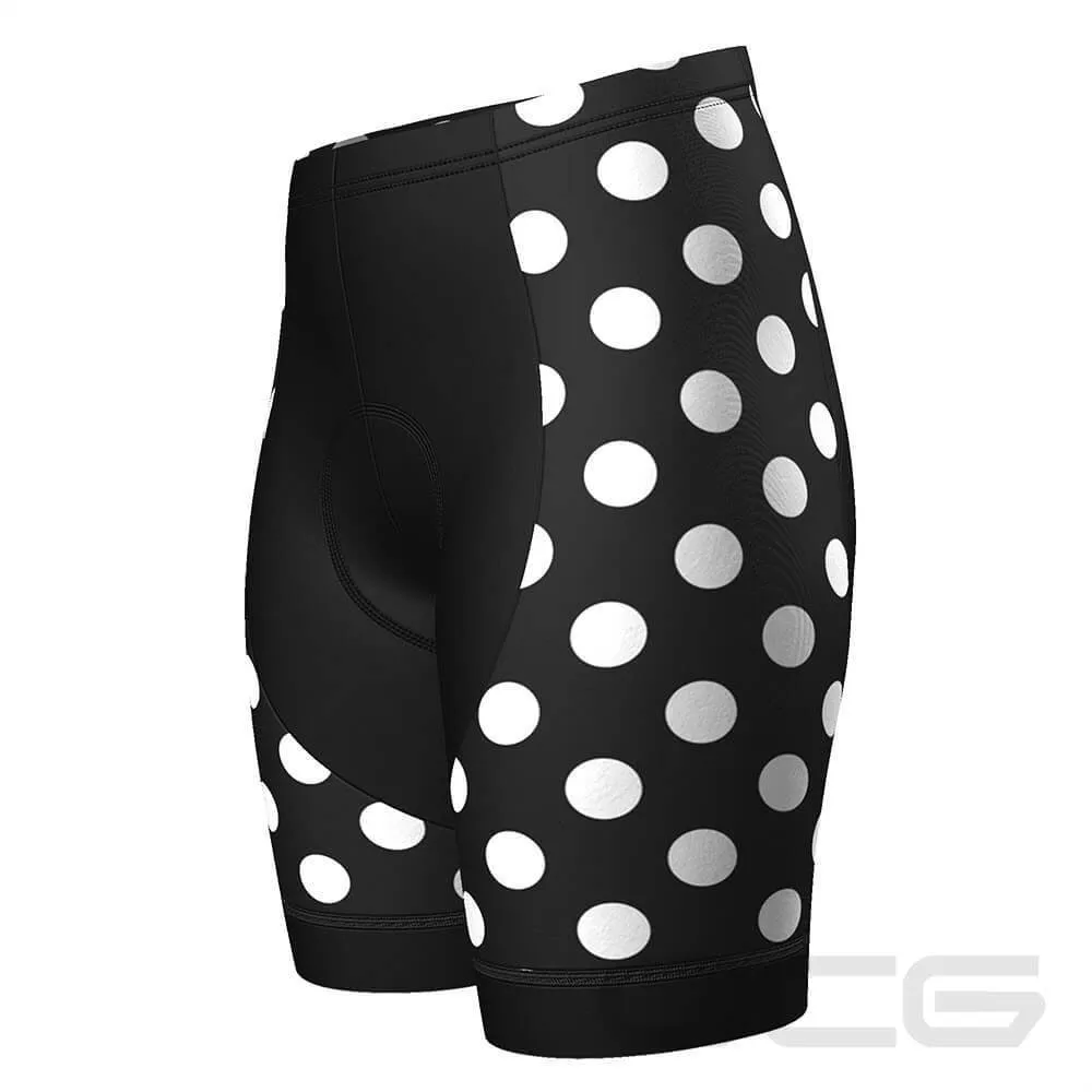 Women's White Polka Dots on Black Gel Padded Cycling Shorts