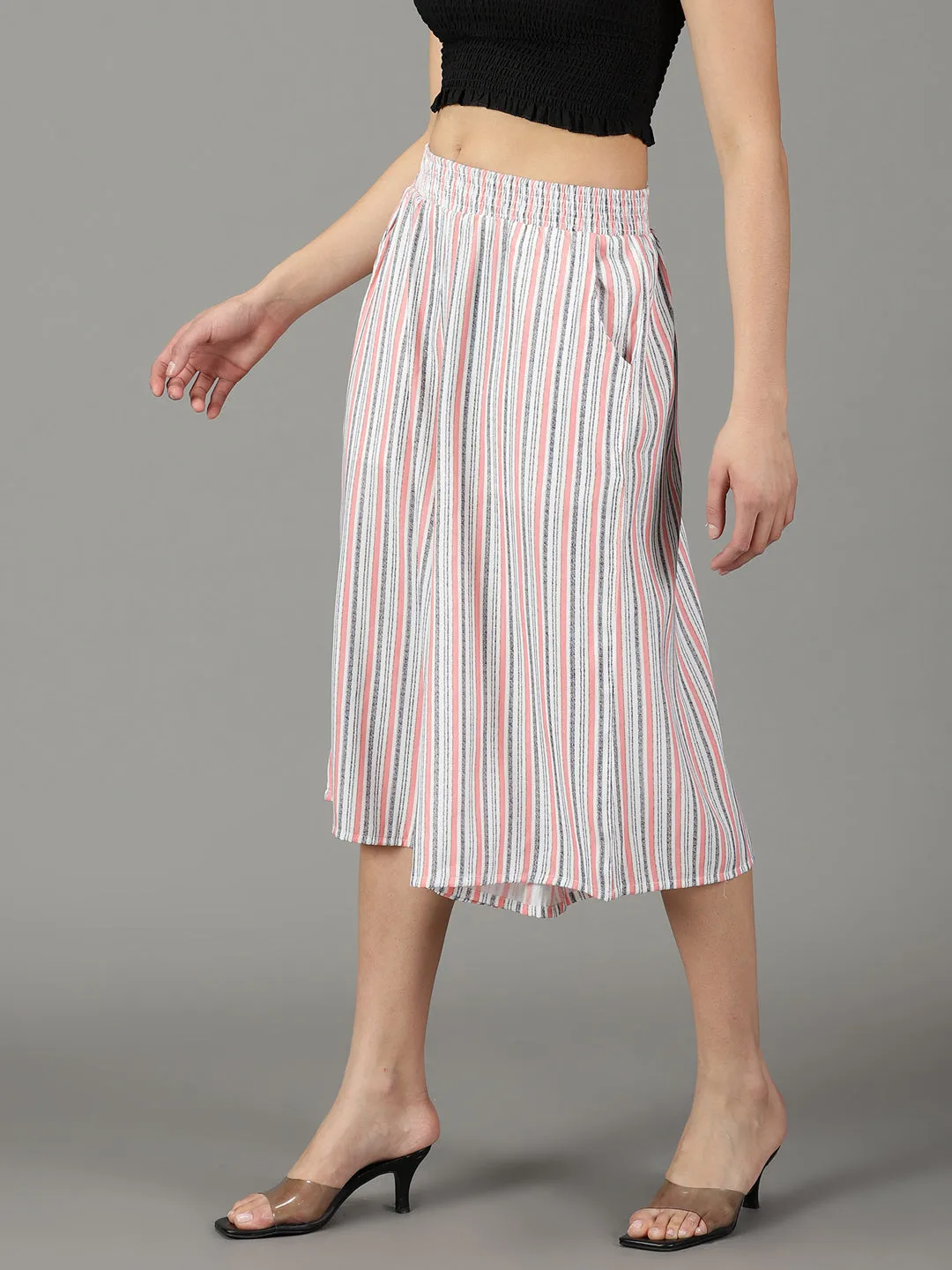 Women's White Striped Culottes